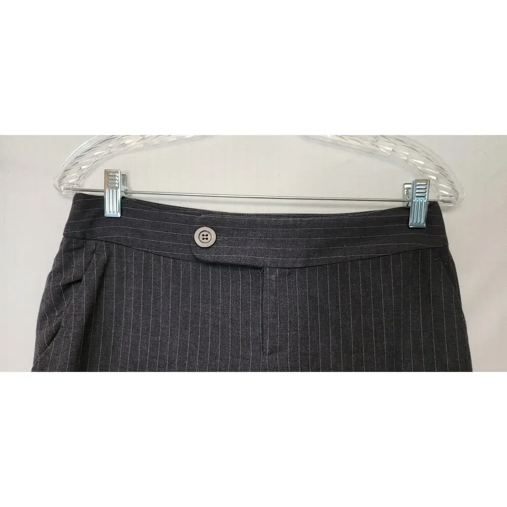 E by Eci Bermuda Cuff Hem Striped Denim Dress Pants Size 4 Color Gray/Blue - Picture 4 of 7